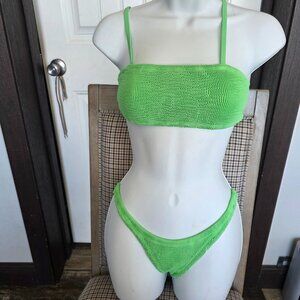 KUT SWIM Crinkle Bikini Set NEW with Tags Bright Green Womens Small